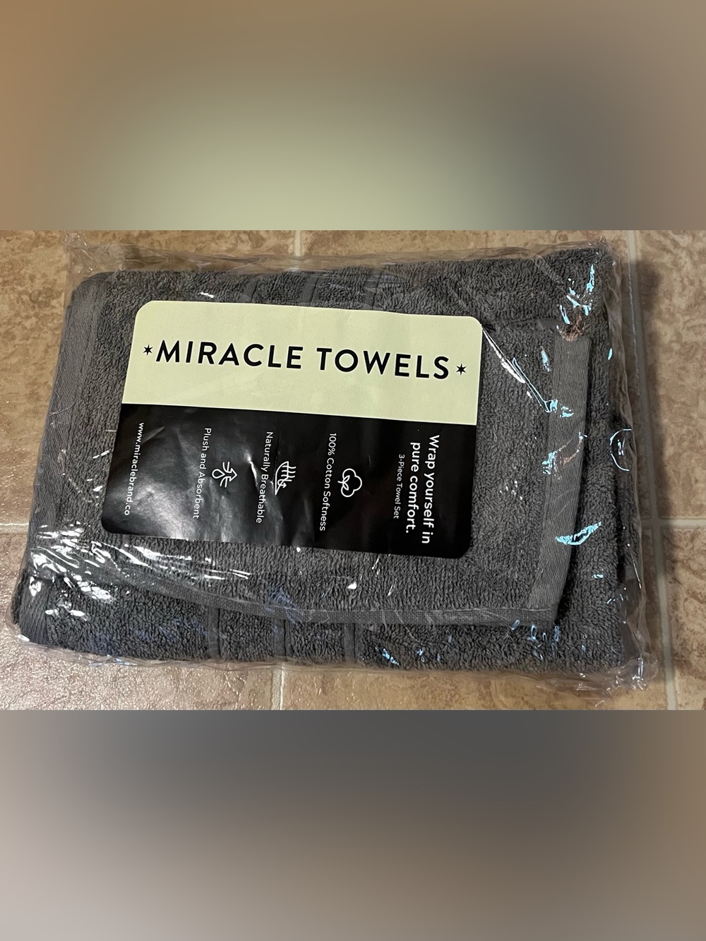 Miracle Towels 3 piece Bath set- Soft Absorbent Luxury 100% Cotton